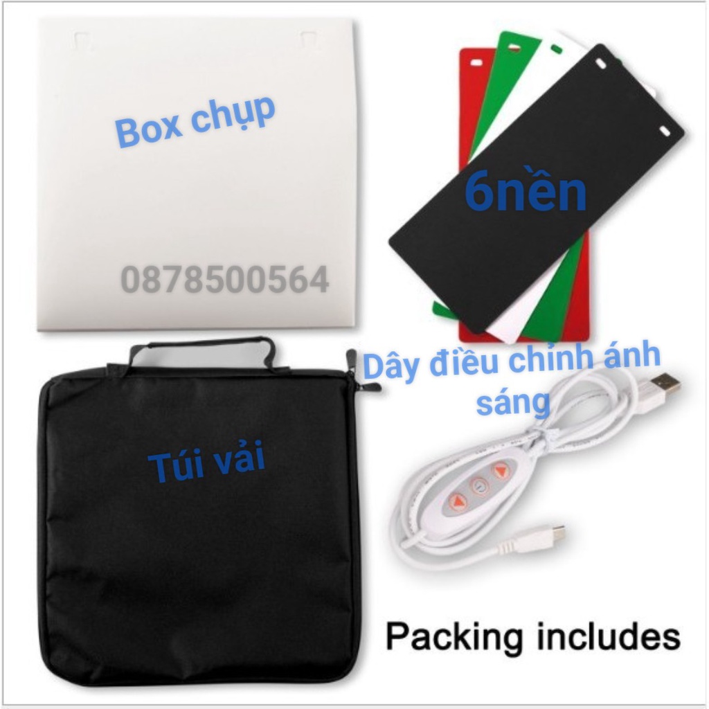 Hộp Chụp Hình Sản Phẩm 40x40cm 2 dãy đèn Led siêu sáng tặng kèm 6 nền_ bingo2020
