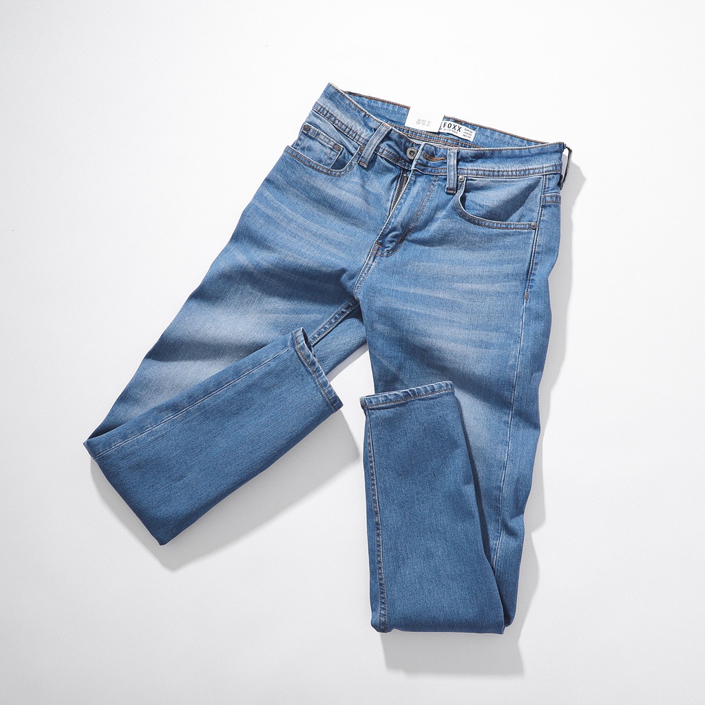 Quần jean xanh trơn DEFOXX form slim fit 220442 | LA STORE MENSWEAR