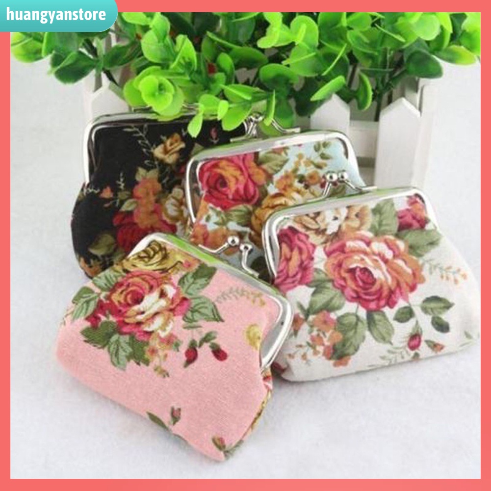 HY/ Ví Cầm Tay Khóa Cài Họa Tiết Hoa Vintage Cho Nữ