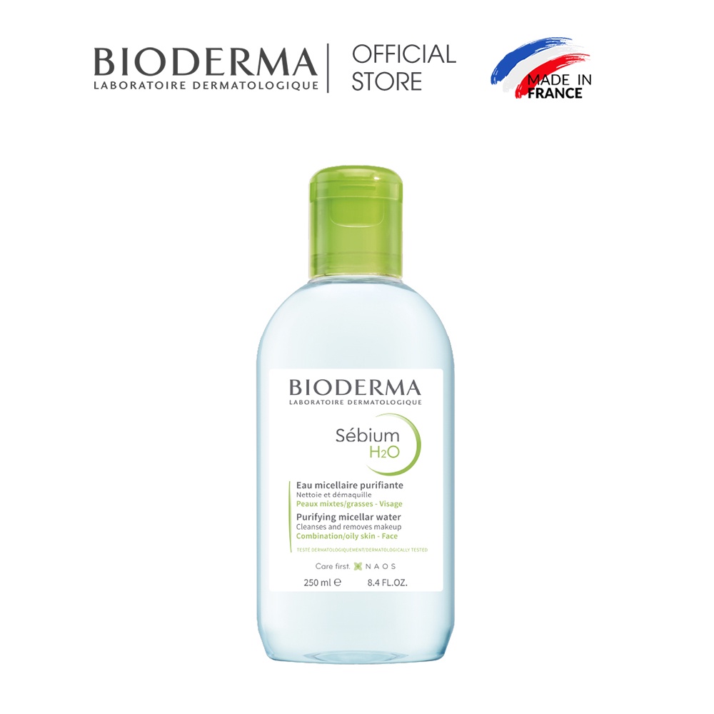 Dung dịch làm sạch và tẩy trang công nghệ Micellar Bioderma Sebium H2O - 250ml dành cho da hỗn hợp đến da dầu
