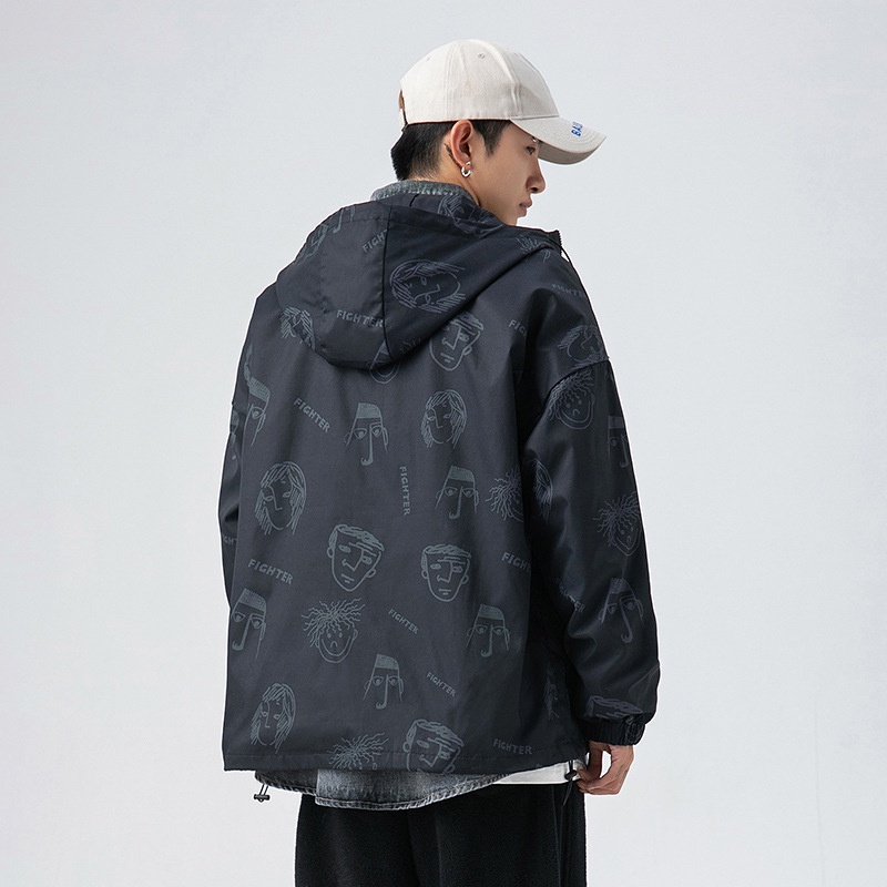 Ielgy Áo Khoác Hoodie Dáng Rộng In Họa Tiết Đa Năng Cho Nam