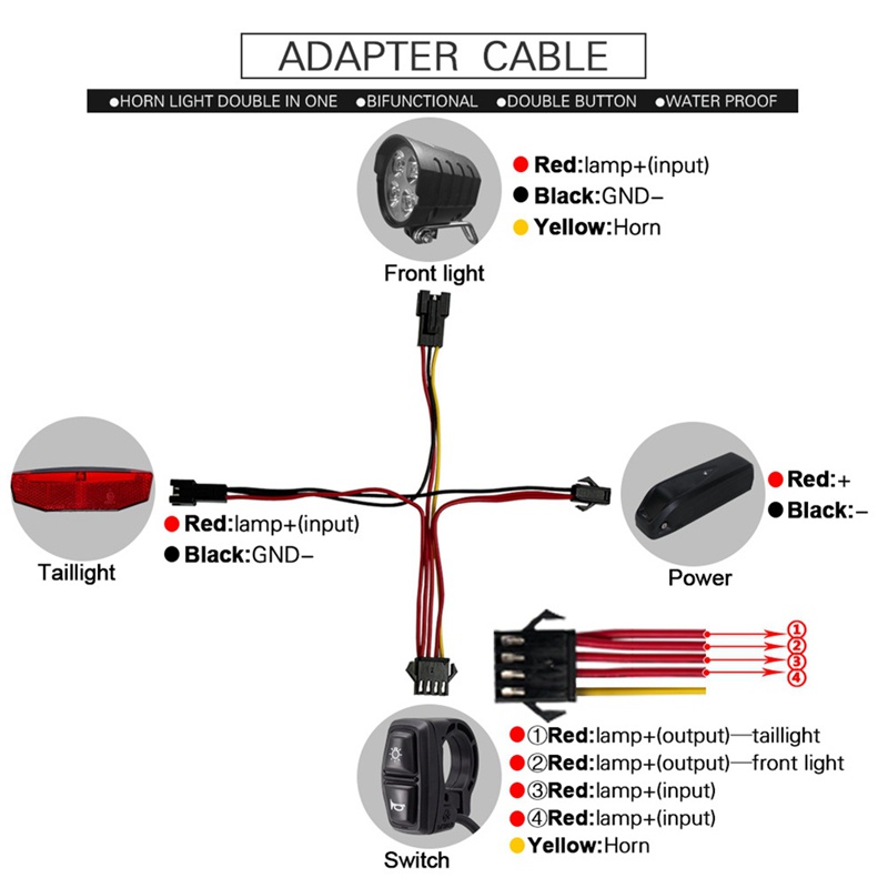 Bộ Đèn Trước Và Sau 36V48V52V60V DK226 Cho Xe Đạp