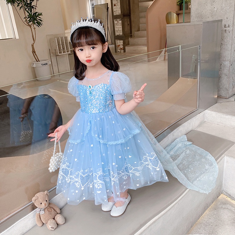 DISNEY Đầm Hóa Trang Công Chúa Elsa Trong Phim Frozen 2 Đính Kim Sa Đáng Yêu Cho Bé Gái Dịp Halloween