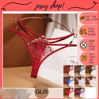 Quần lót lọt khe nữ, quần lót xuyên thấu thêu hoa dây đan ôm eo, nội y gợi cảm quyến rũ QL01 Jesxy Shop