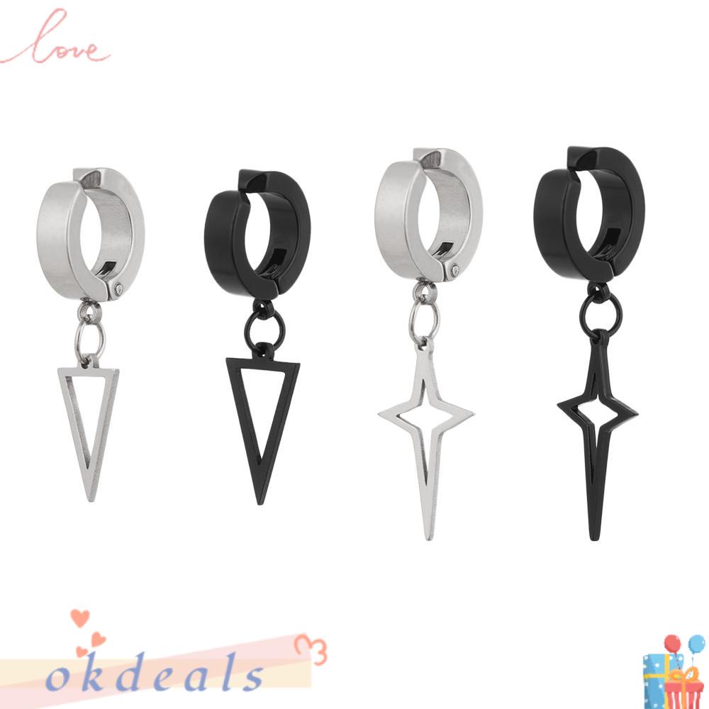 Bông Tai Dáng Dài Hình Tam Giác Đính Ngôi Sao Phối Tua Rua Phong Cách Hip Hop Gothic