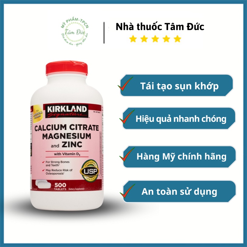 Viên uống cho xương Khớp Kirkland Calcium Citrate Magnesium And Zinc 500 Viên Mỹ