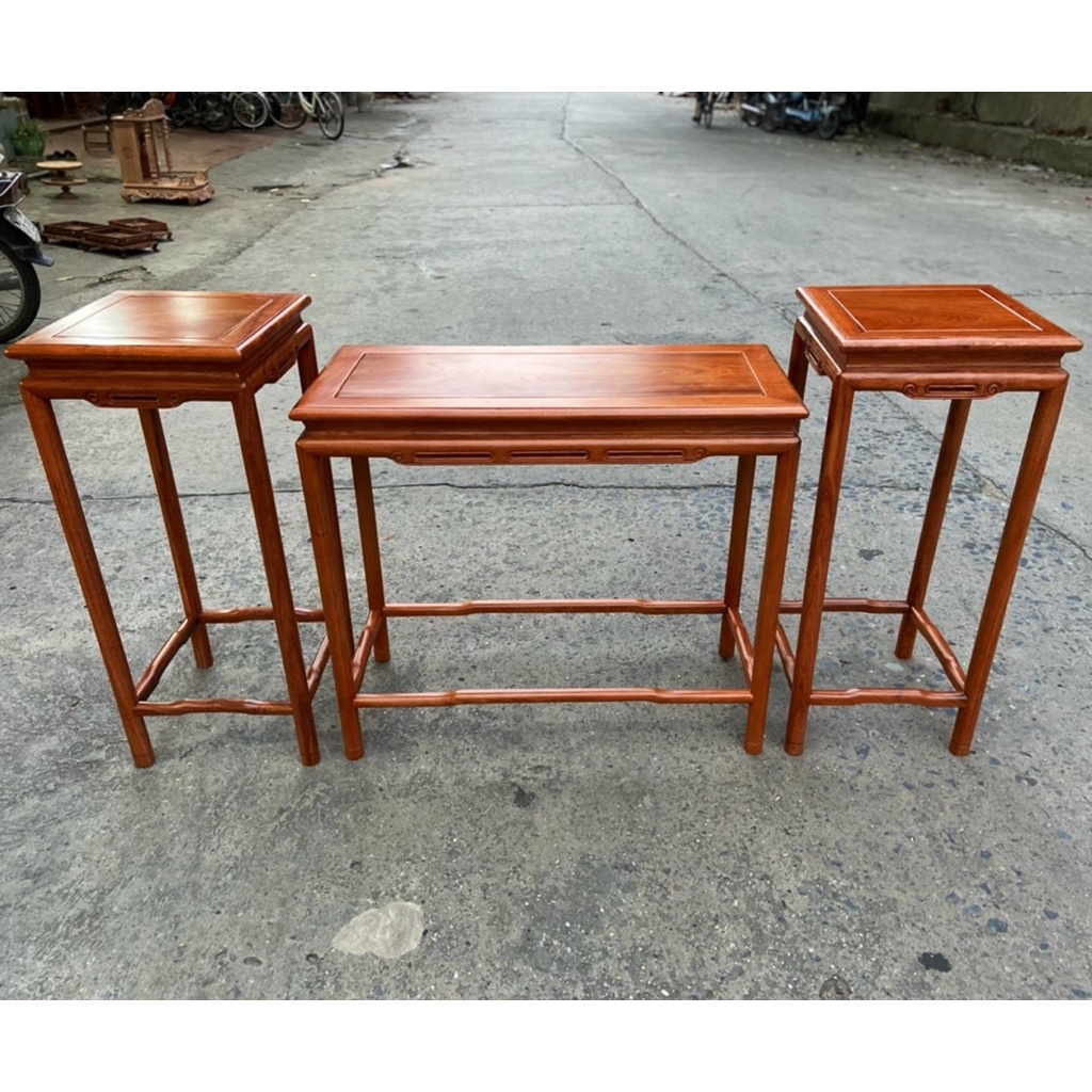 Bộ đôn ghế chân tròn chữ nhật vuông gỗ hương kê phòng khách