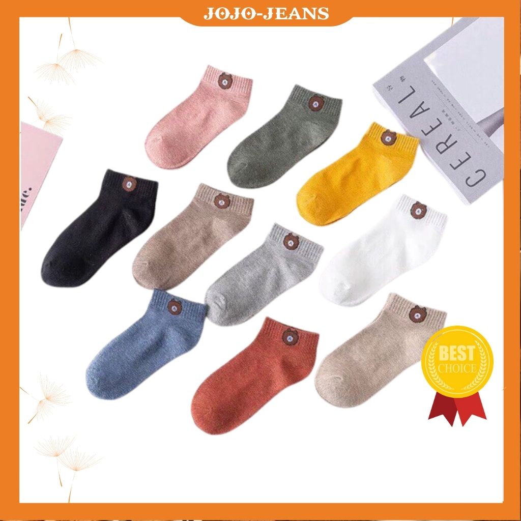 Tất họa tiết gấu nữ vớ nữ cổ ngắn chất liệu cotton mềm mại thoáng mát cute phong cách hàn Quốc JoJoJeans