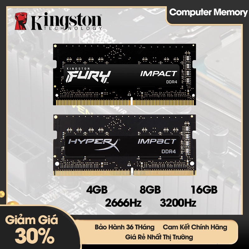[Chính Hãng] - RAM LAPTOP 4GB/8GB/16GB DDR4 bus 2666/3200Hz Kingston HyperX Fury - Hàng mới chính hãng - BH 36 tháng