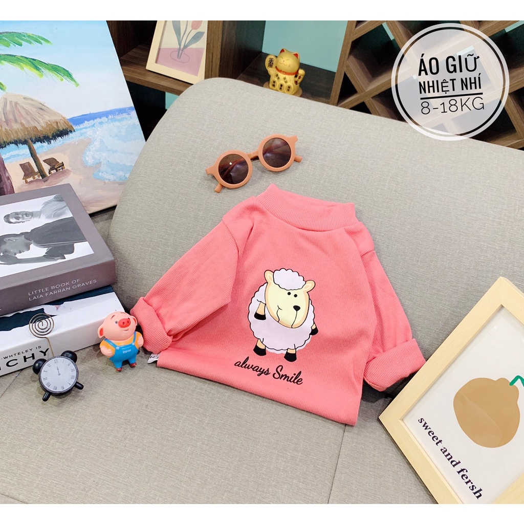 Áo Thu Đông Cho Bé, Áo Len Tăm Giữ Nhiệt Cổ 3 Phân Cừu Trắng Cho Bé Trai Bé Gái Từ 8 - 18kg