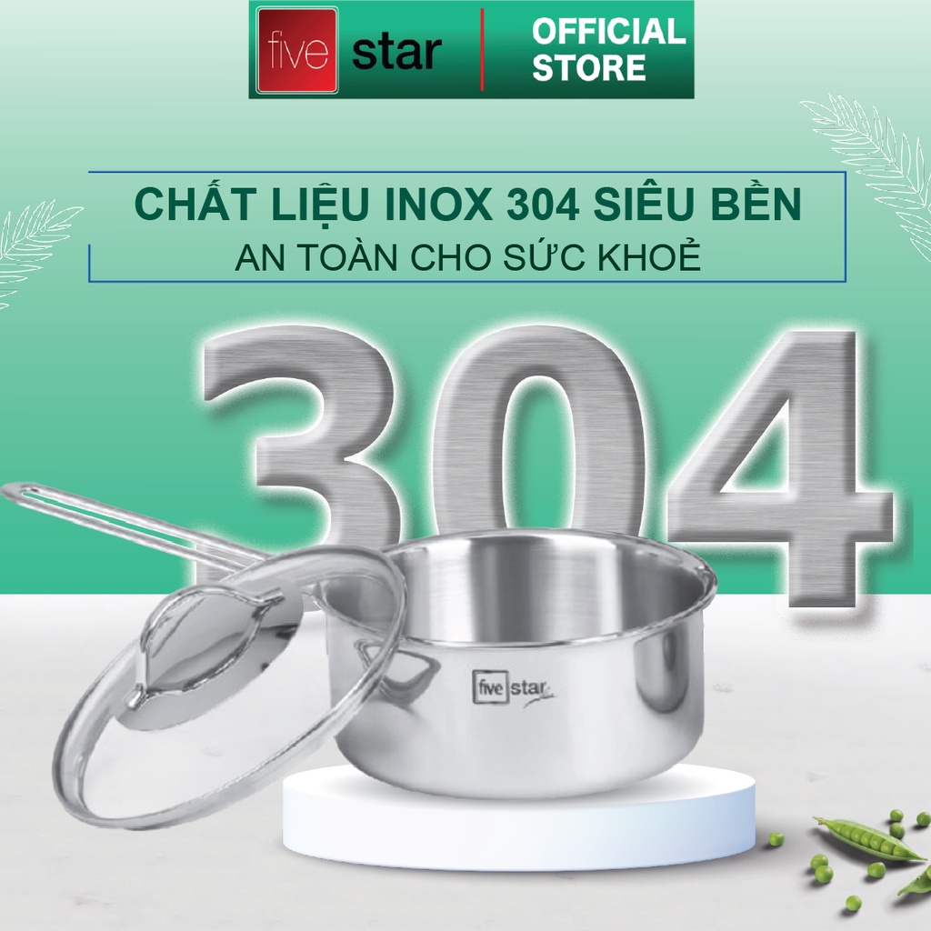 Bộ nồi 3 lớp đáy liền khối inox 304 Fivestar Plus quai oval nắp kính (1quánh16cm x 1nồi 18cm x 1nồi 20cm x 1nồi 24cm)