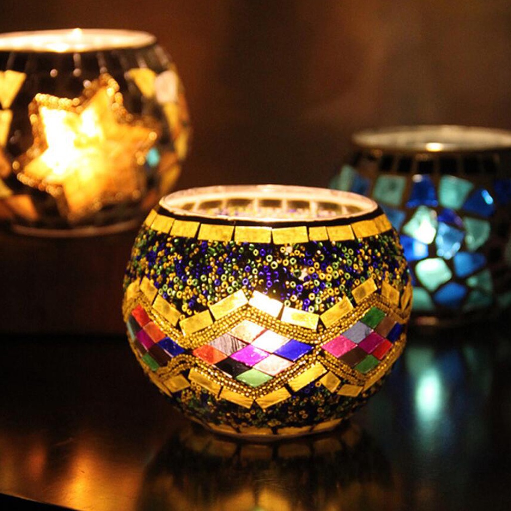 Giá Đỡ Đèn Cầy Thủy Tinh Phong Cách Mosaic Châu Âu Lãng Mạn