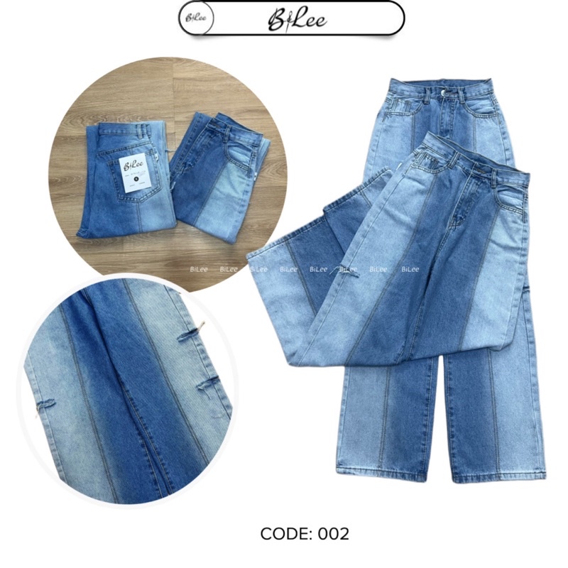 Quần jean ống suông wash hai màu ombre mã 002, kèm ảnh thật chi tiết