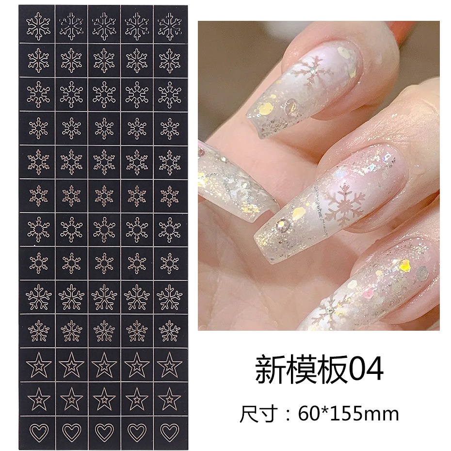 Sticker Dán Móng Nghệ Thuật ins Họa Tiết Rỗng Hình Ngôi Sao Bướm Trái Tim