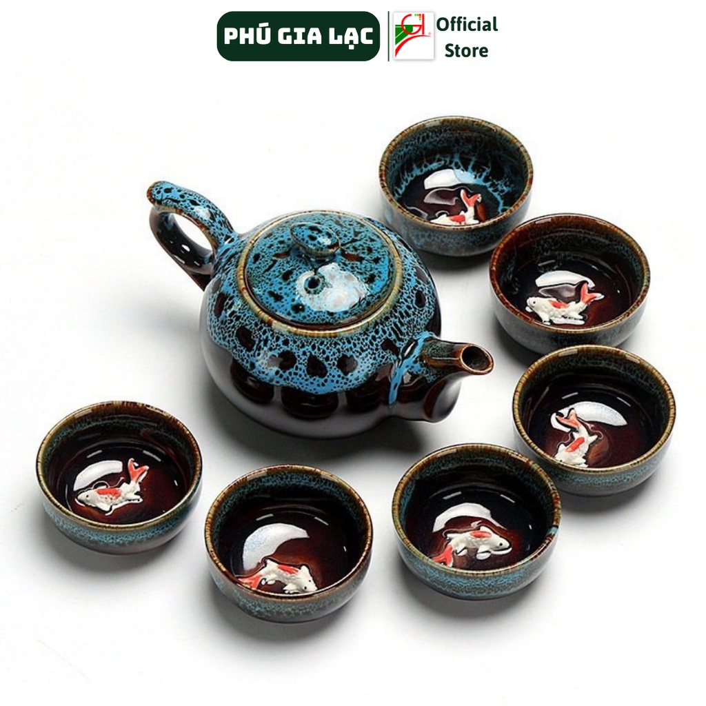Bộ Bình Trà Hình Cá 3D Men Ngọc - Qùa Tặng Tết Ý Nghĩa .Phú Gia Lạc