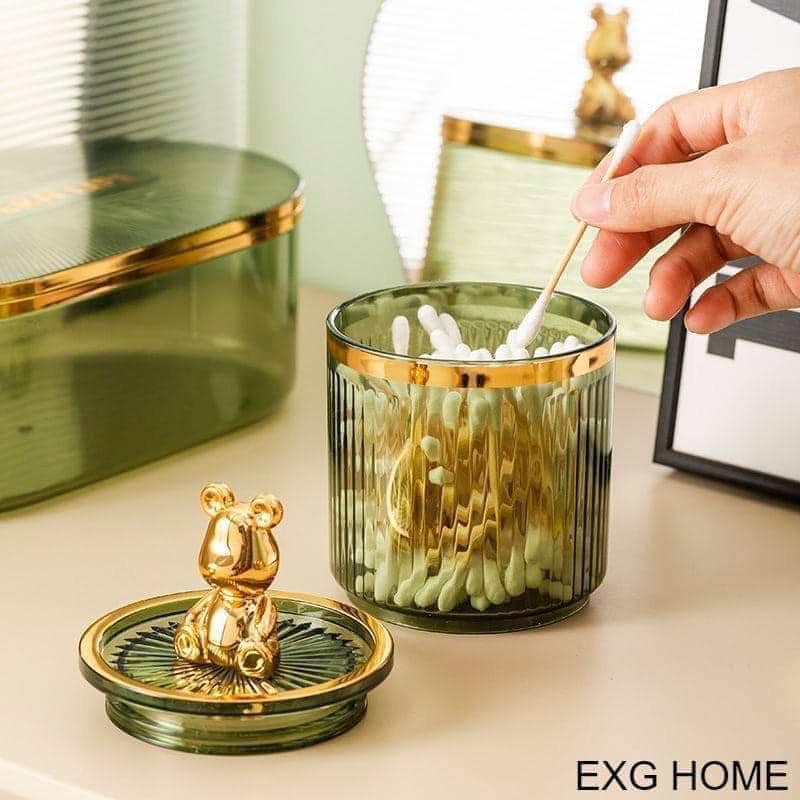 Hộp đựng tăm bông, bông tẩy trang tăm xỉa răng trang sức hình gấu