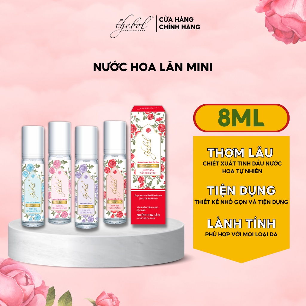 Nước hoa lăn nữ mini Thebol 8ml Eau de Parfum chiết xuất tinh dầu hương hoa tự nhiên lưu hương thơm lâu nhiều mùi hương