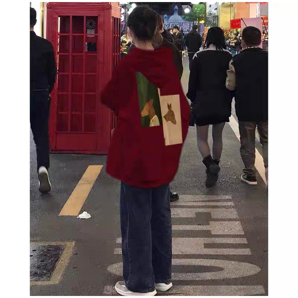 Áo Hoodie Đỏ Đô Noel Unisex Chất Nỉ Ngoại Dáng Rộng Tay Bồng Vintage