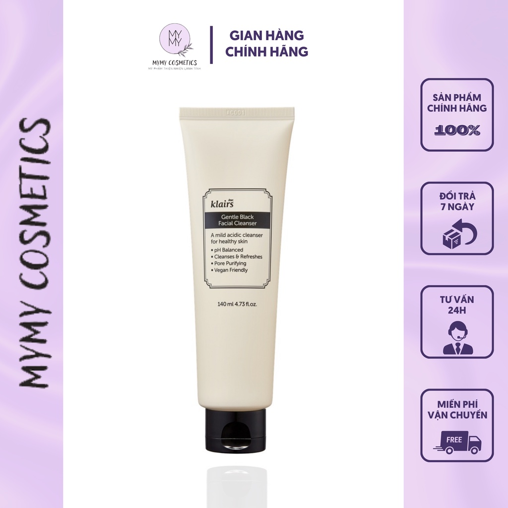 Sửa Rửa Mặt Dear Klairs Gentle Black Facial Cleanser Dịu Nhẹ Làm Sạch Sâu Cấp Ẩm Cho Da Mềm Mịn 140ml