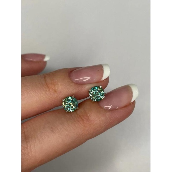 Khuyên Tai Nụ 4 Chấu Đá Moissanite Xanh Lá KHJEM02 Xi Kim - Chốt Vặn