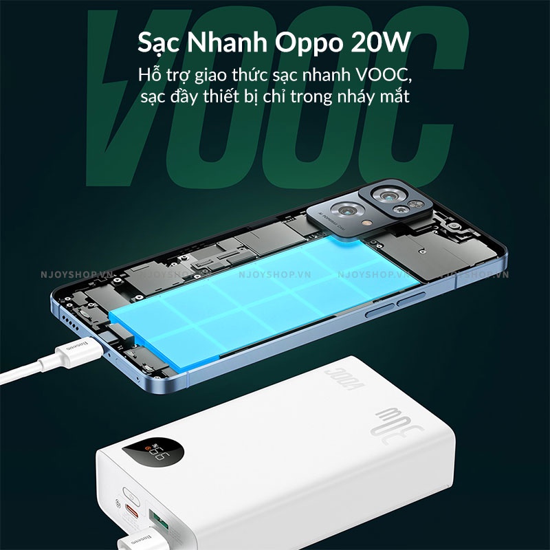 Sạc Dự Phòng BASEUS Adaman Gen2 20000mAh Nhỏ Gọn Hỗ Trợ VOOC Oppo Sạc 3 Thiết Bị Đèn Led Báo Pin iP14 Pro Max Njoyshop