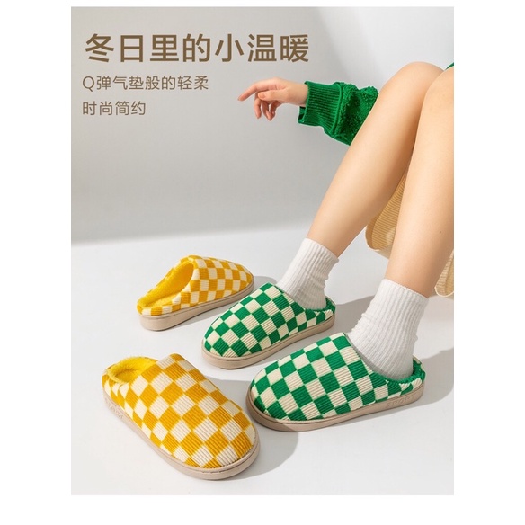 Dép sục bông nam nữ kẻ Caro siêu ấm cho mùa đông không lạnh