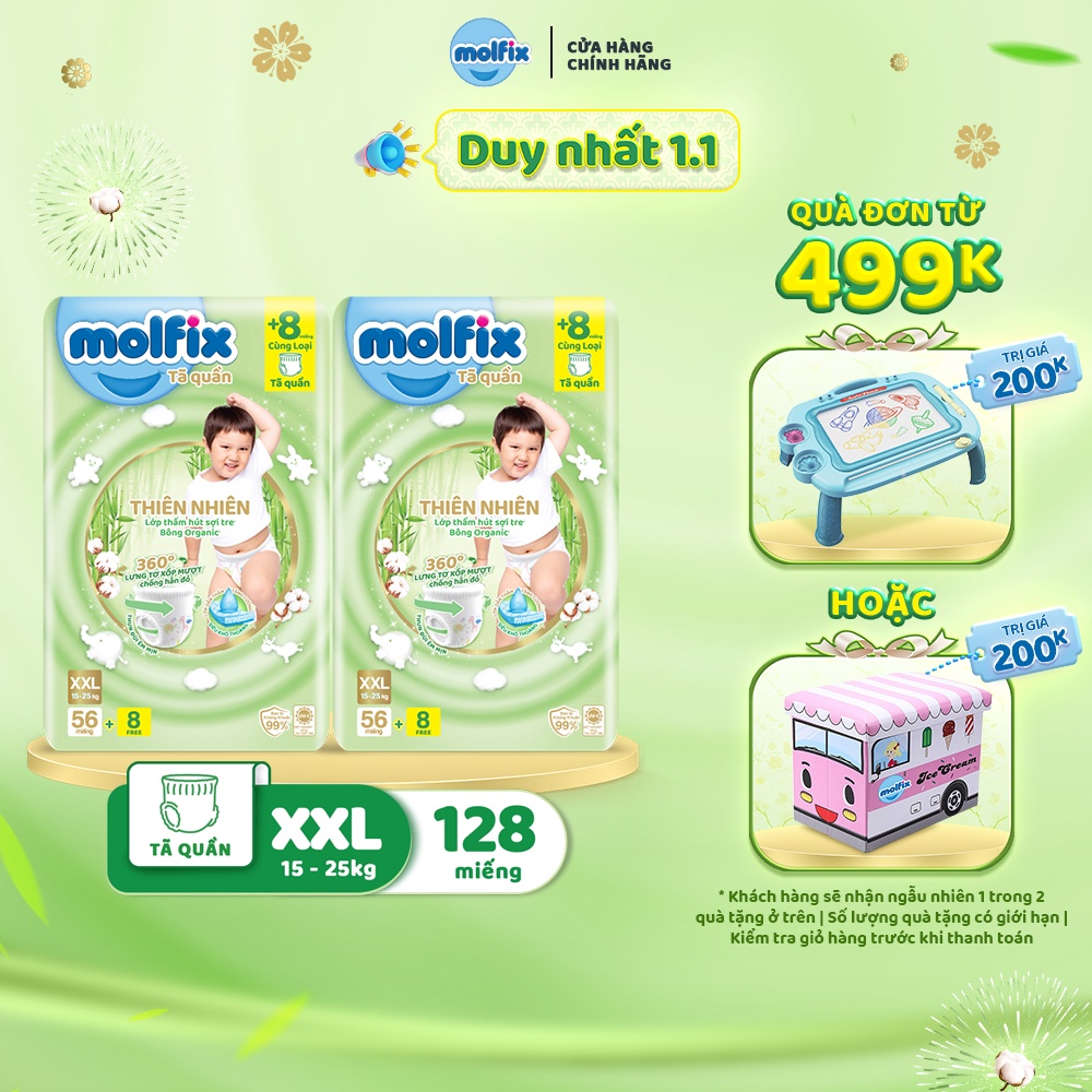 Combo 2 Tã bỉm quần MOLFIX Thiên nhiên Ultra XXL 15kg - 25kg - 2 Gói 128