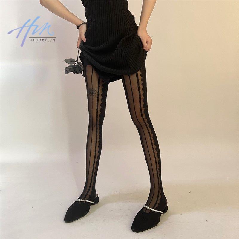 Quần Tất Lụa Mỏng Phối Ren Màu Đen Phong Cách lolita Thời Trang Xuân Hè Cho Nữ