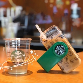 Starbucks Folding Cup Rotating Transparent Plastic Straw Water Cup 290ml mini cute water cup