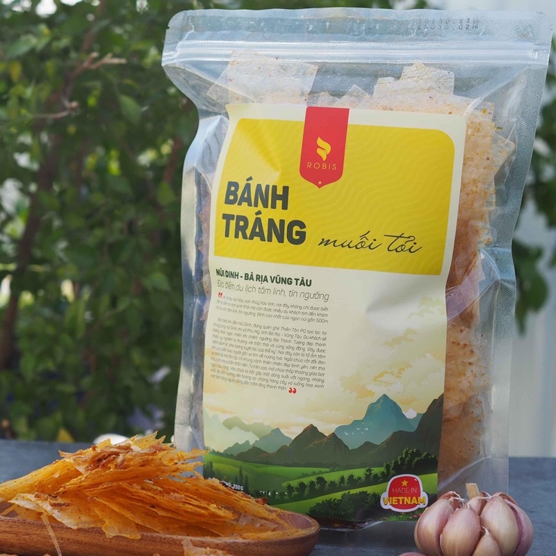 SALE SỐC SẬP SÀN BÁNH TRÁNG MUỐI TỎI ROBIS 250gr ĂN LÀ GHIỀN