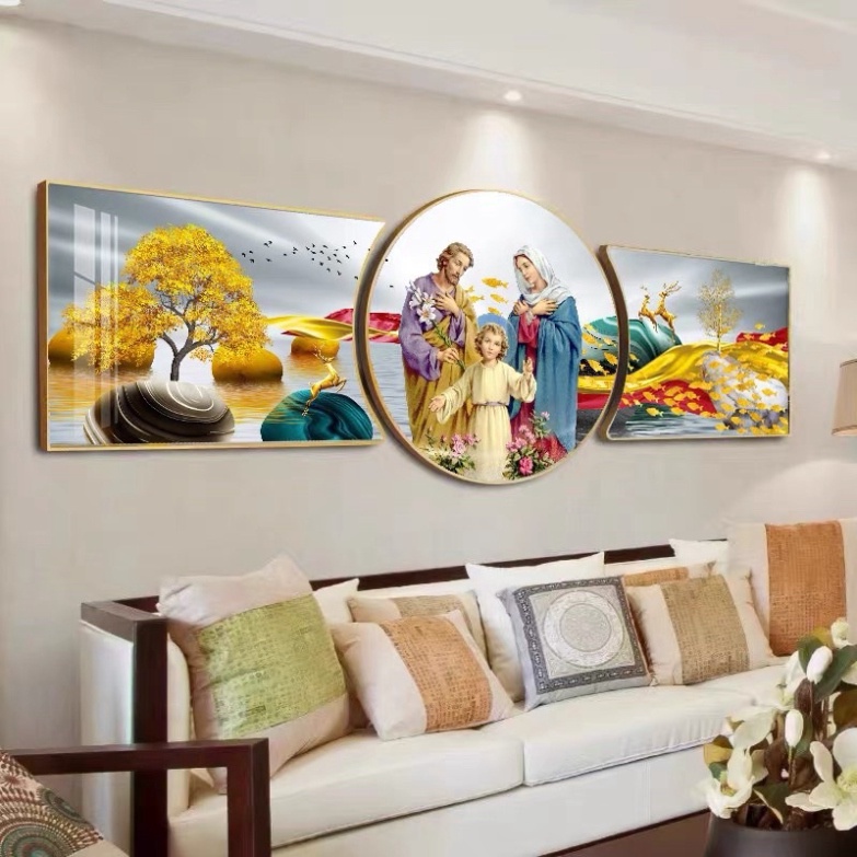 Tranh Công Giáo Tráng Gương Treo Tường Chúa Giêsu và Đức Mẹ/ Gia đình Thánh Gia Bình An Làm Quà Tân Gia Phòng Ngủ Khách