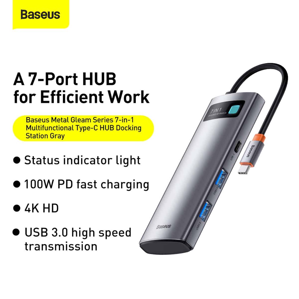 Bộ chuyển đổi Metal Gleam hiệu Baseus hỗ trợ USB Type-C 7 in 1