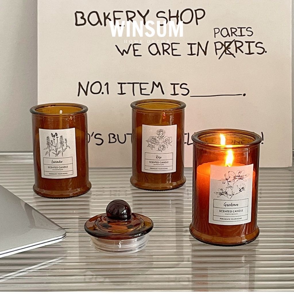 Nến thơm tinh dầu thiên nhiên lọ thuỷ tinh có nắp, decor Giáng sinh - winsum