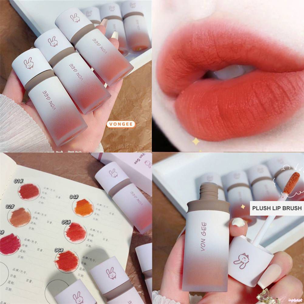 ♕Vongee Son Môi Hình Thỏ 6 Màu Son Lì Nhung Mịn Làm Trắng Môi Bùn Chống Thấm Nước Cốc Không Dính Son Lì Lâu Trôi Không Khô Môi Trang Điểm Tốt Nhất