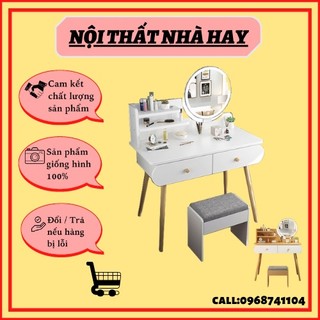 Bàn trang điểm gỗ cao cấp, bàn phấn gỗ bắc âu decor đẹp có đèn led và ghế ngồì