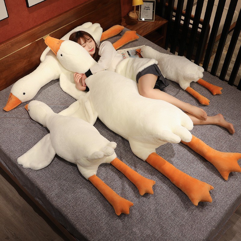 130CM White Goose Lying Down Pillow Doll Swan-shaped Plush Pillow Cute Duck Cartoon Soft Goose Doll Cushion Gift