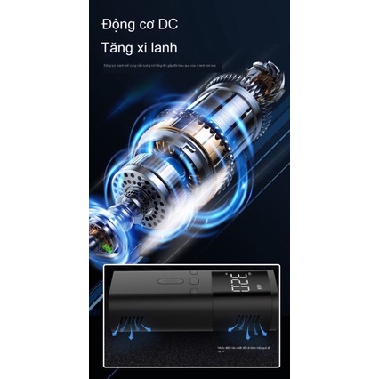 BƠM LỐP MINI KHÔNG DÂY TỰ ĐỘNG - XILANH THÉP - TÍCH HỢP PIN SẠC DỰ PHÒNG, ĐÈN LED SOI SÁNG