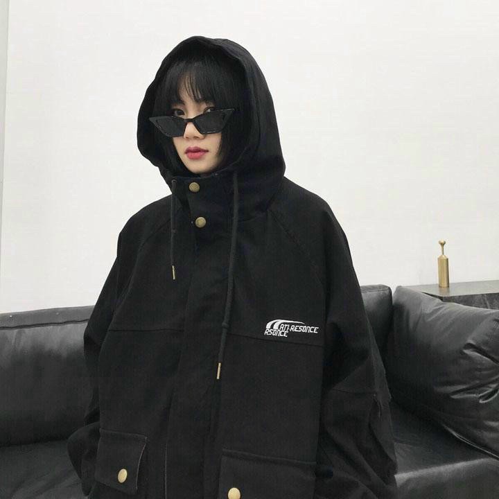 Áo Khoác Kaki Nữ Túi Hộp 2 Lớp Nón Lớn Trùm Đầu Có Nắp Khóa Che Nắng Tốt NEW UNISEX