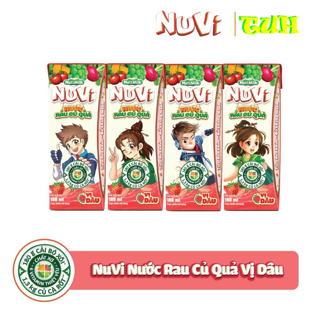 Thùng 48 Hộp NuVi Nước Rau Củ Quả-Vị Dâu 180ml-TUH