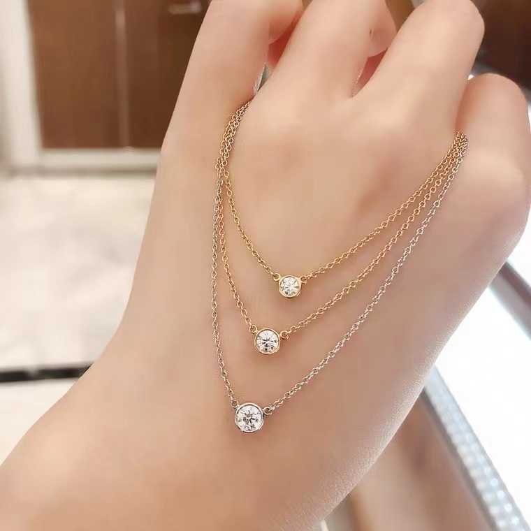 Vòng cổ Mặt Kim Cương Đơn Màu Vàng Hồng Tiffany Cho Nữ