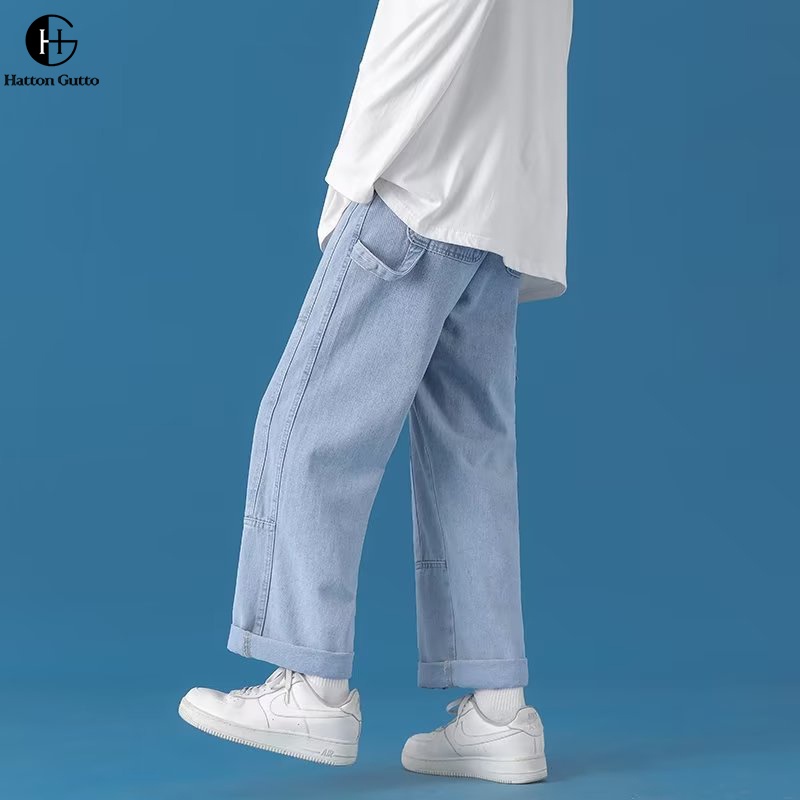 Quần Jeans HattonGutto Dáng Suông Ống Rộng Phong Cách Thời Trang Mùa Thu 2022 Cho Nam Giới