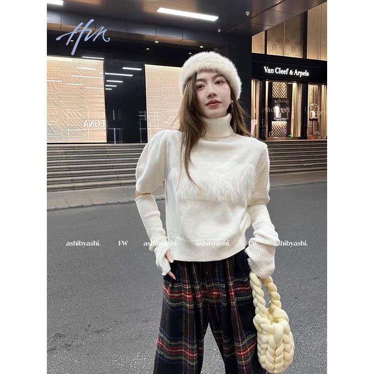 Áo Sweater Dệt Kim Tay Ngắn Cổ Cao Dáng Ôm Thời Trang Cho Nữ