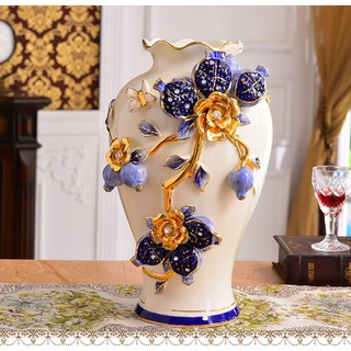 Bình hoa gốm sứ đắp nổi cao cấp
