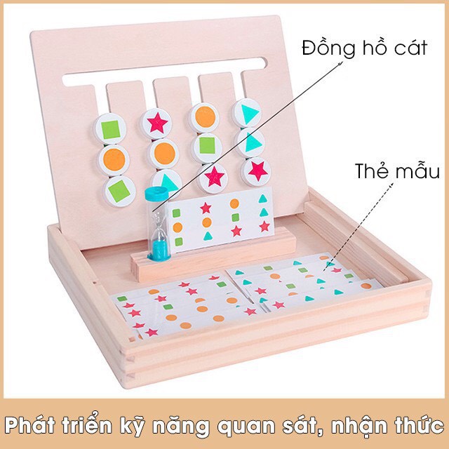 Đồ chơi gỗ luyện tư duy logic cho bé lắp ghép hình theo mẫu kèm đồng hồ cát giúp bé thông minh