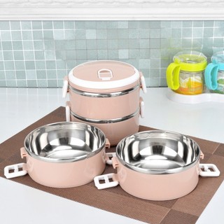Hộp đựng cơm giữ nhiệt 2 ngăn inox lúa mạch có quai xách tiện lợi