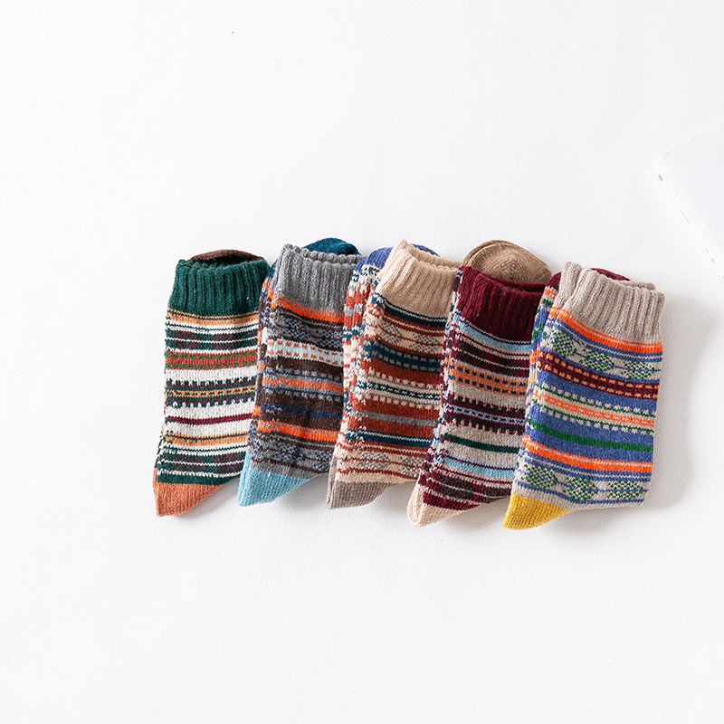 Tất Vớ Cổ Cao Nam Nữ Retro Họa Tiết Thổ Cẩm Vintage Đi Giày Tây Dày Dặn Tuần Lộc Noel Quà Tặng Sinh Nhật Tết Camcam