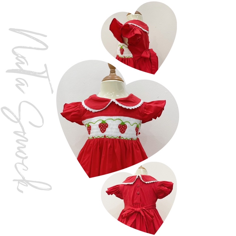 Đầm Smock Thêu Dâu Tây Trẻ em