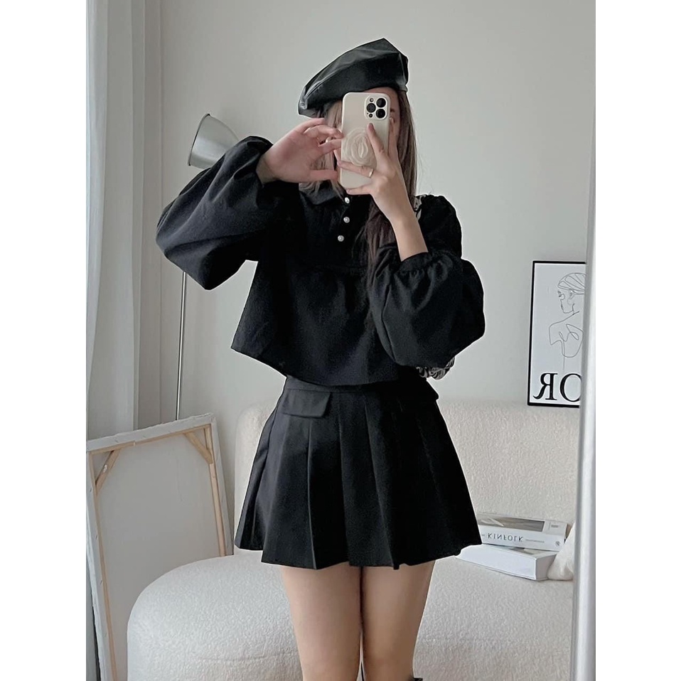 Áo tay dài màu đen chất vải xốp Mixiz House