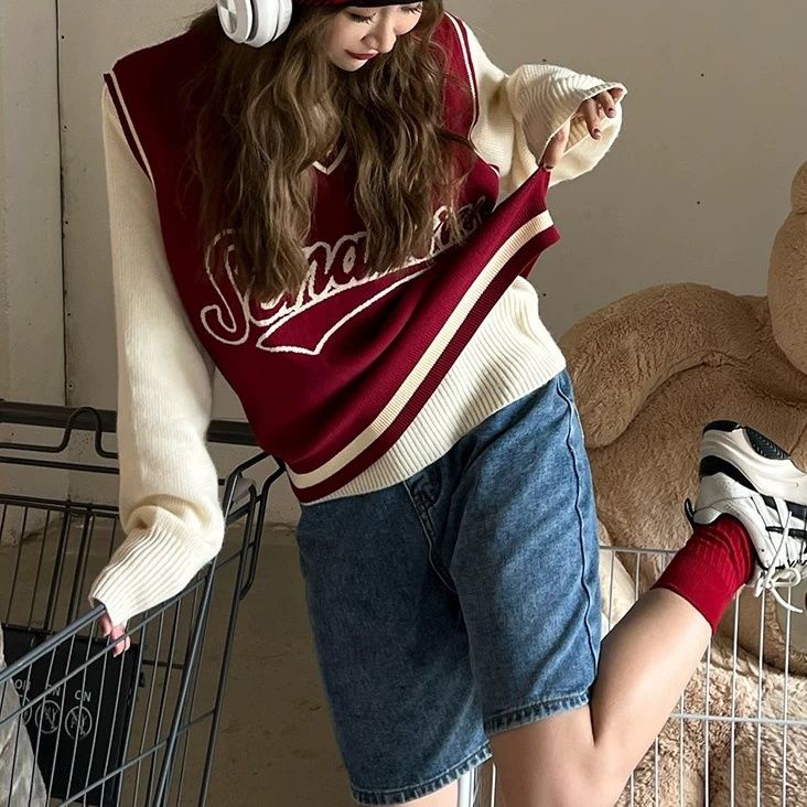 Mới Áo Sát Nách In Chữ Phong Cách Retro Mỹ