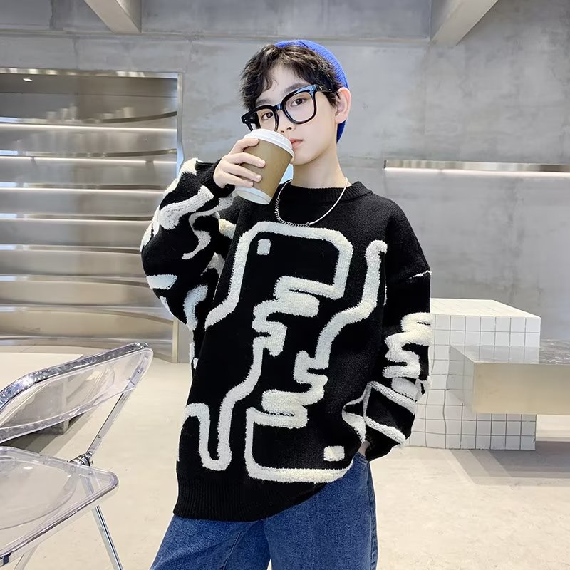 Áo sweater dệt kim dáng rộng thoải mái thời trang cho bé trai 3-15 tuổi 110 - ảnh sản phẩm 2